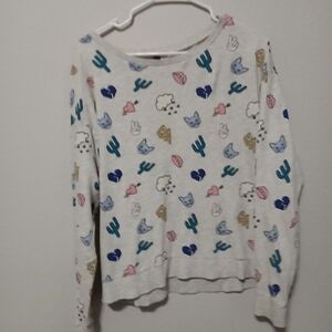 H&M Cream Sweater with Fun Multicolor Print